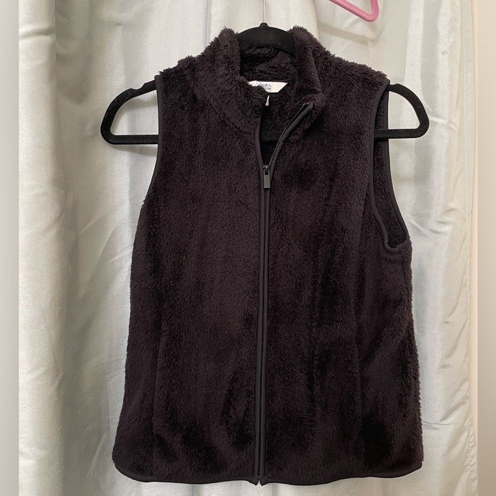 Croft & Barrow Petite XS Black Sherpa Vest